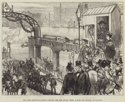 ワッピングでテムズ川を渡る新しい蒸気フェリーを開くロンドンの市長 作： Sir John Charles Robinson
